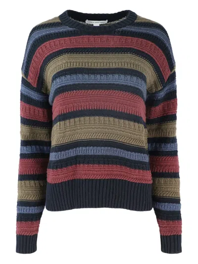 Autumn Cashmere Striped Crew-neck Sweater In Brown