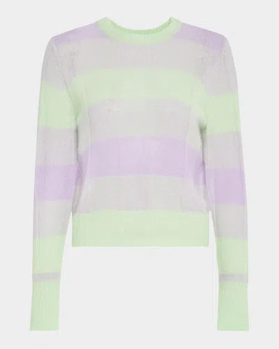 Autumn Cashmere Striped Crewneck Cashmere-silk Sweater In Pistachioorchid Combo