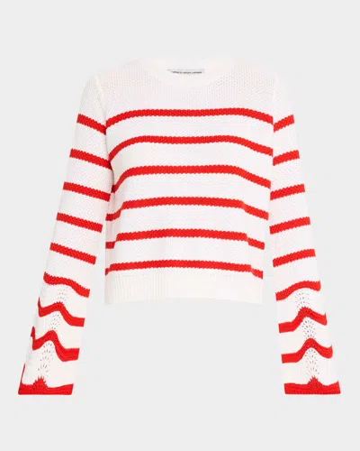 Autumn Cashmere Striped Crewneck Cotton Sweater In Bleach Whiteapple