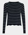 Autumn Cashmere Striped Crewneck Shaker Stitch Sweater In Navy Bluebleach White