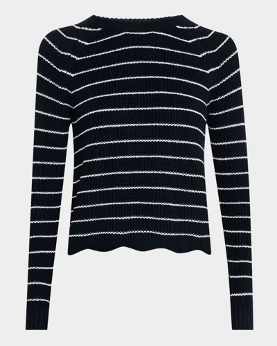 Autumn Cashmere Striped Crewneck Shaker Stitch Sweater In Navy Bluebleach White