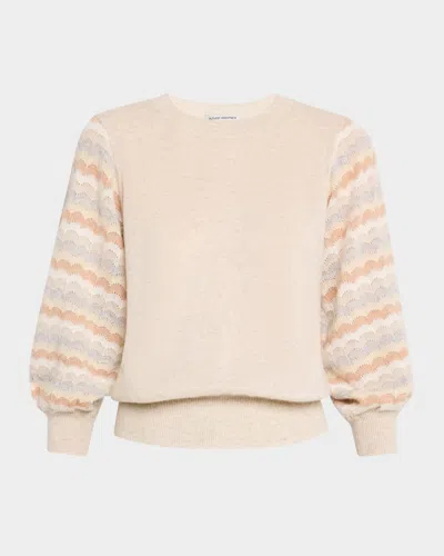 Autumn Cashmere Striped Puff-sleeve Cashmere Sweater In Mojave Combo
