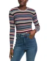 Autumn Cashmere Striped Rib Ruffle Edge Cashmere Sweater In Multi