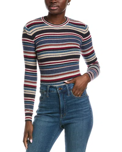 AUTUMN CASHMERE STRIPED RIB RUFFLE EDGE CASHMERE SWEATER