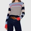 Autumn Cashmere Striped Shirttail Crew Neck Sweater In Navy Combo In Black