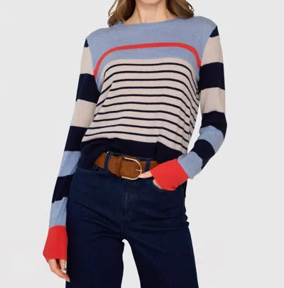 Autumn Cashmere Striped Shirttail Crew Neck Sweater In Navy Combo In Black
