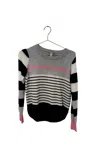 Autumn Cashmere Striped Shirttail Crew Neck Sweater In Navy Combo In Gray