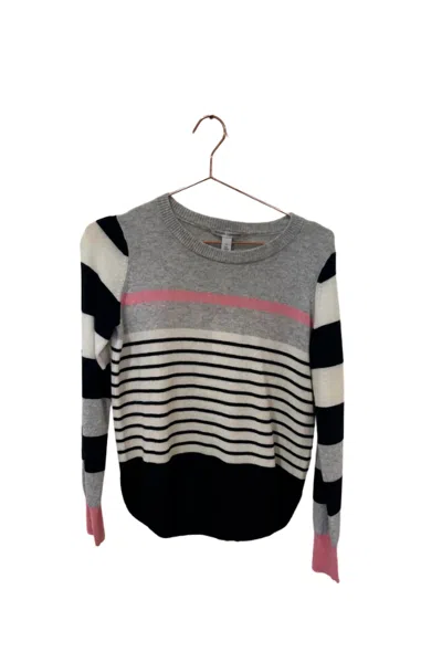 Autumn Cashmere Striped Shirttail Crew Neck Sweater In Navy Combo In Gray