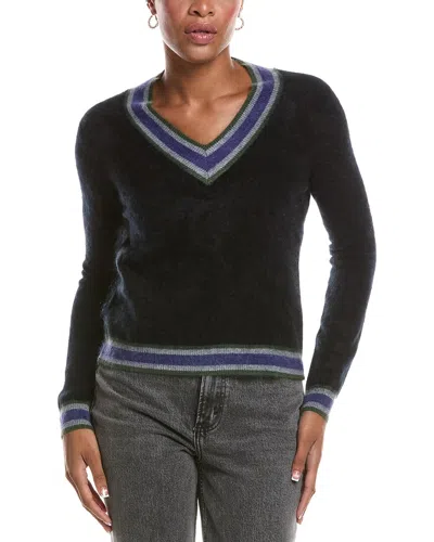 Autumn Cashmere Striped V Cashmere Tennis Sweater In Black
