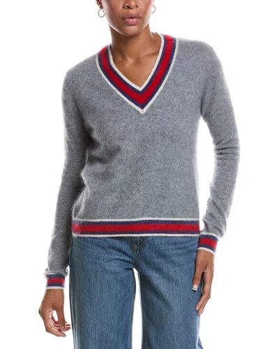 Autumn Cashmere Striped V Cashmere Tennis Sweater In Gray