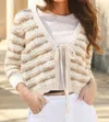 Autumn Cashmere Tie Front Fancy Stitch Open Cardigan In Sand/white Combo