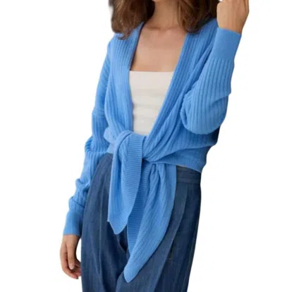 Autumn Cashmere Tie Front Rib Cardigan In Cielo In Multi