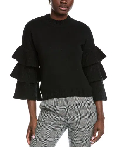 Autumn Cashmere Tiered Ruffle Sleeve Cashmere Sweater In Black