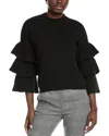 Autumn Cashmere Tiered Ruffle Sleeve Cashmere Sweater In Black