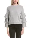 Autumn Cashmere Tiered Ruffle Sleeve Cashmere Sweater In Gray