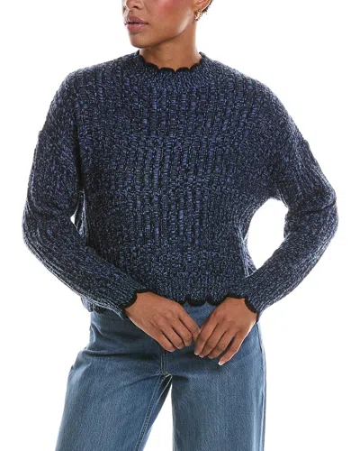 Autumn Cashmere Tipped Ladder Stitch Crewneck Sweater In Blue