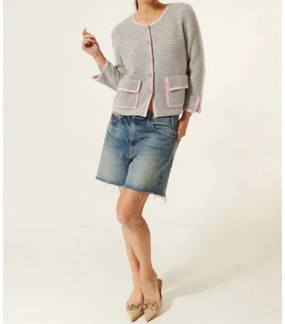 Autumn Cashmere Tweed Jacket With Crochet Trim In Navy Combo In Black