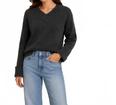 Autumn Cashmere V Neck With High Cuff Sweater In Pepper In Multi