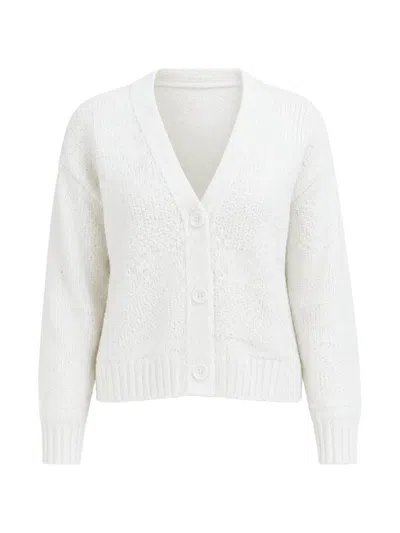 Autumn Cashmere Stripe Cropped V Cardigan In White