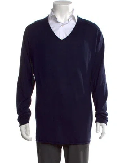 Pre-owned Autumn Cashmere V-neck Long Sleeve Pullover In Blue