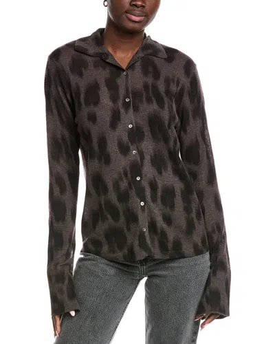 Autumn Cashmere Watercolor Leopard Cashmere Shirt In Black