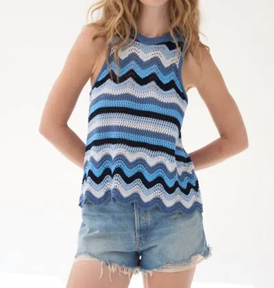 Autumn Cashmere Wavy Stitch Halter Sweater Tank In Blues Combo In Multi