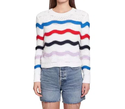 Autumn Cashmere Wavy Stripe Crew Sweater In White/bright