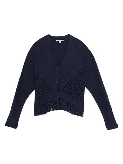 Autumn Cashmere Women's Cotton Fringed V-neck Cardigan In Blue