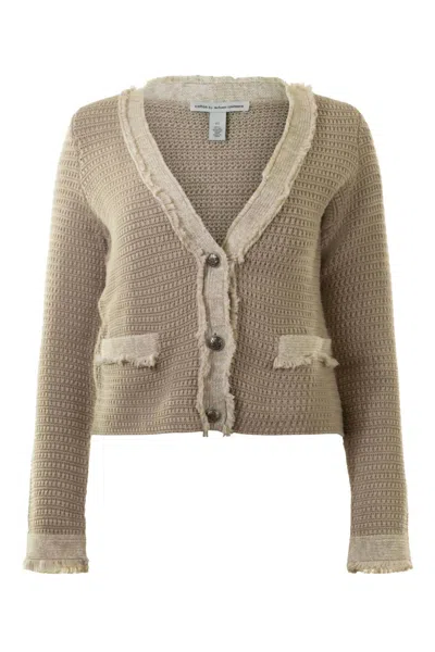 Autumn Cashmere Women's Fringed Trimmed V-neck Jacket In Sandalwood Combo In Multi