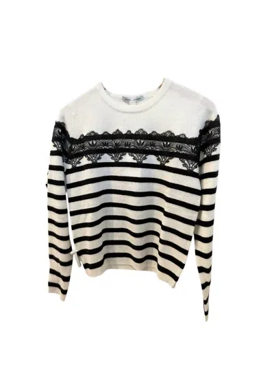 Autumn Cashmere Women's Lace Breton Stripe Crewneck Sweater In Black Combo In Neutral
