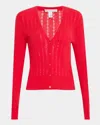 Autumn Cashmere Ribbed Pointelle-knit Cotton Cardigan In Red
