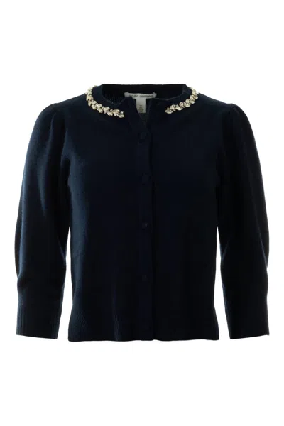 Autumn Cashmere Women's Rhinestone Trim Cardigan In Black In Blue