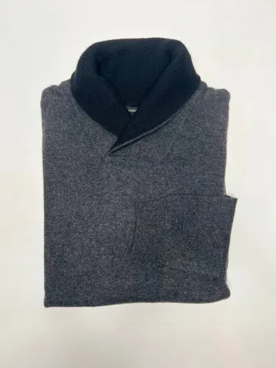 Autumn Cashmere Women's Shawl Collar With Contrast Neck Top In Pepper/black In Blue