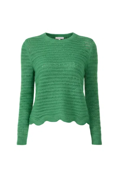 Autumn Cashmere Women's Wide Sleeve Scalloped Edge Shaker Crew Sweater In Clover In Green