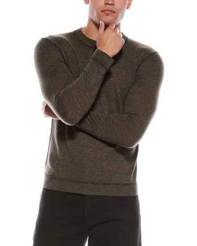 Autumn Cashmere Wool & Linen-blend Henley Crewneck Sweater In Green