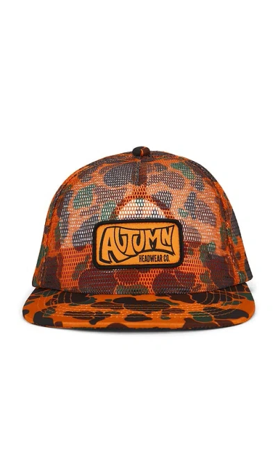 Autumn Headwear Camo Trucker Cap In Orange