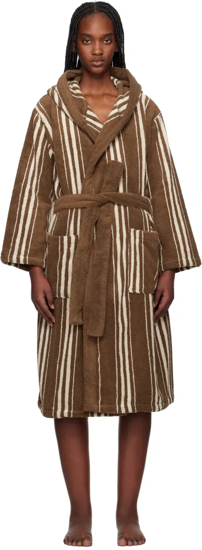 Autumn Sonata Brown Striped Bathrobe In Cocoa & Cream