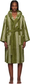 Autumn Sonata Green Striped Bathrobe In Olive & Cream
