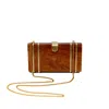 Auvre Lifestyle Women's Brown Wooden Opulent Evening Clutch Bag - With Brass Flap And Gold Chain