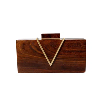 Auvre Lifestyle Women's Classic V Wooden Clutch With Chain - Wood Brown