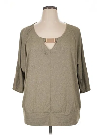 Pre-owned Auw 3/4 Sleeve Top Gray Keyhole Neckline Tops