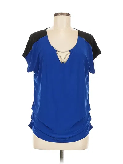 Pre-owned Auw Short Sleeve Top Blue Keyhole Neckline Tops