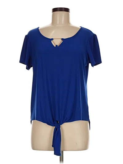 Pre-owned Auw Short Sleeve Top Blue Keyhole Neckline Tops