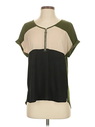 Pre-owned Auw Short Sleeve Top Green Color Block Pattern Keyhole Neckline Tops
