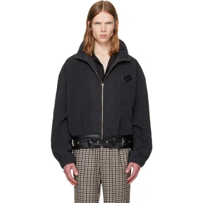 Av Vattev Black Alliance Belted Wool Jacket In Dark Grey Wool, Blac