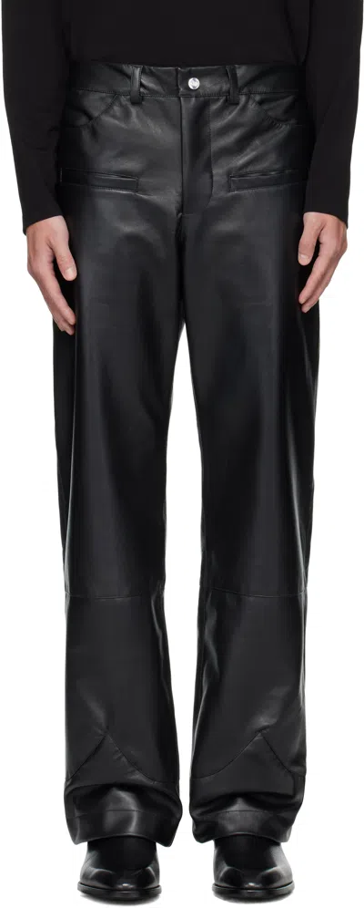 Av Vattev Black Boot Cut Cuff Leather Pants