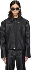 Av Vattev Black Collar Belt Leather Jacket In Black