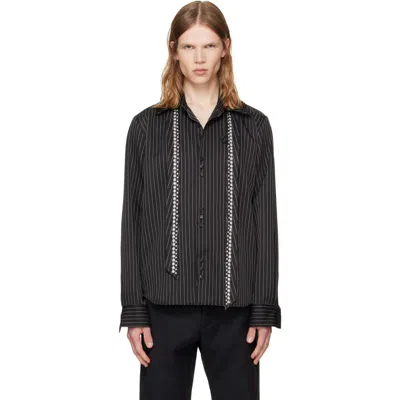 Av Vattev Black Detachable Collar Scarf Shirt In Black & White Pinstr
