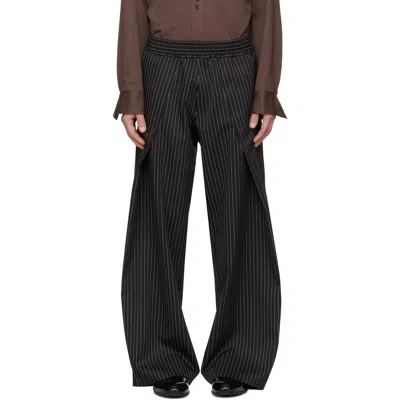 Av Vattev Black Diagonal Pleated Trousers In Black & White Pinstr
