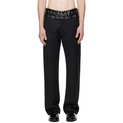 Av Vattev Black Double-belt Boot-cut Trousers In Black Wool